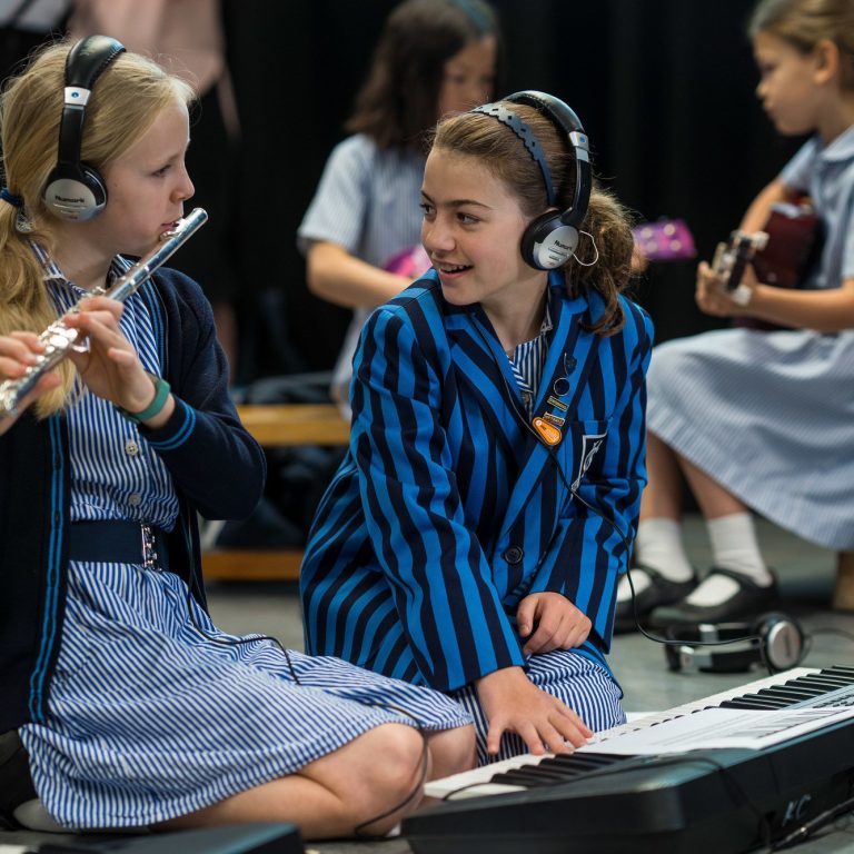 students in music class