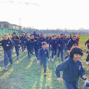 group of students on a marathon