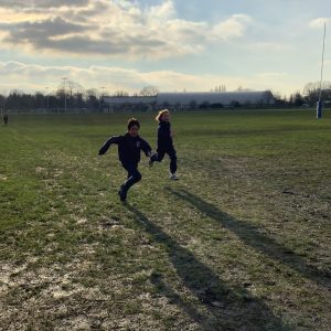 two students running