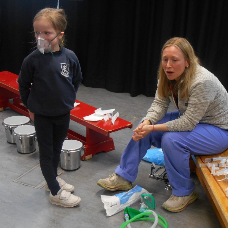 student practicing health and safety